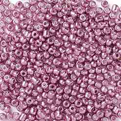 Orchid 6/0 Glass Seed Beads, Metallic Colours Style, Round, Orchid, 6/0, 4mm, Hole: 1.5mm, about 4500pcs/pound