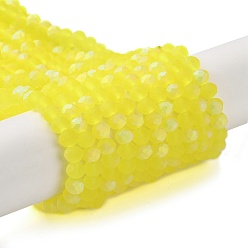 Yellow Transparent Glass Beads Strands, Faceted, Frosted, Half AB Color Plated, Rondelle, Yellow, 4~4.5x3.5~4mm, Hole: 1mm, about 117~121pcs/strand, 16.61~16.73 inch(42.2~42.5cm)