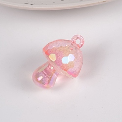 Pearl Pink Bubble Style Transparent Acrylic Pendants, AB Color Plated, Mushroom, Pearl Pink, 35x24mm