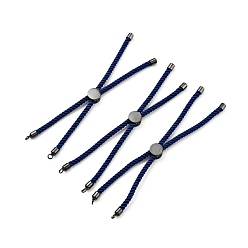 Medium Blue Half Finished Twisted Milan Rope Slider Bracelets, with Rack Plating Brass Cord Ends & Open Loop, Cadmium Free & Lead Free, for Connector Charm Bracelet Making, Gunmetal, Medium Blue, 222~230x3mm