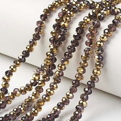 Coconut Brown Electroplate Transparent Glass Beads Strands, Half Golden Plated, Faceted, Rondelle, Coconut Brown, 3x2mm, Hole: 0.8mm, about 150~155pcs/strand, 15~16 inch(38~40cm)