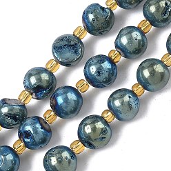 Аква Гальванические природные друзы геод, круглые, с бисером, вода, 10~11 мм, отверстие : 0.9~1 мм, около 14~15 шт / нитка, 7.60~7.87'' (19.3~20 см)