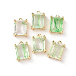 Бледно-Зеленый Латунь стекло амулеты, прямоугольные, граненые, золотые, бледно-зеленый, 13x9x6 мм, отверстие : 1.2 мм
