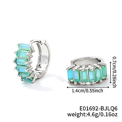 Аквамарин Латунные прямоугольные серьги-кольца, с кубического циркония, платина, аквамарин, 14x7 мм