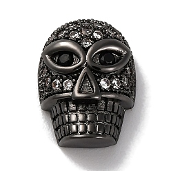 Черный Цвет Металла Латунь с кубиками циркония, без кадмия и без свинца, долговечный, череп, металлический черный , 13x9.5x6 мм, отверстие : 1.2 мм