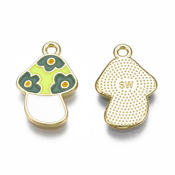 Jaune Vert Crémaillère placage pendentifs en émail d'alliage, sans cadmium et sans nickel et sans plomb, champignons, jaune vert, 19x12.5x1.5mm, Trou: 1.5mm