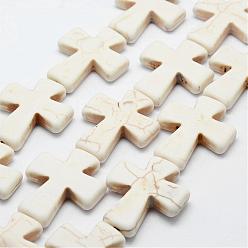 Magnesite Synthetic Magnesite Bead Strands, Cross, 37x30.5x7mm, Hole: 1mm, about 11pcs/strand, 10strands/1000g, about 15 inch