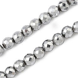 с Платиновым Покрытием Гальванизировать синтетические немагнитных гематита бусы пряди, граненые, круглые, с покрытием платиным, 3.5x3 мм, отверстие : 0.9 мм, около 120~122 шт / нитка, 15.16~15.35'' (38.5~39 см)