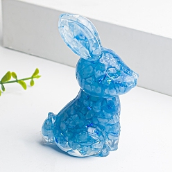 Aquamarine Resin Rabbit Display Decoration, with Natural Aquamarine Chips inside Statues for Home Office Decorations, 80x45mm