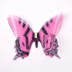 Hot Pink Handmade Netting Fabric Woven Costume Accessories, with Crystal Rhinestone, Butterfly, Hot Pink, 50mm