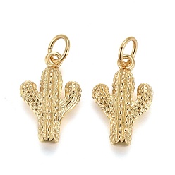 Real 18K Gold Plated Brass Pendants, with Jump Rings, Long-Lasting Plated, Cactus, Real 18K Gold Plated, 13.5x9x3mm, Hole: 3mm