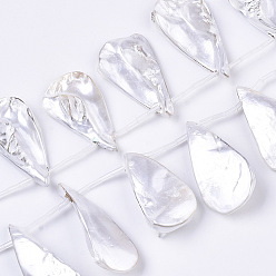 White Spray Painted Natural Freshwater Shell Beads Strands, Top Drilled Beads, Teardrop, White, 24~40x10~20x7~12mm, Hole: 0.8mm, about 15pcs/Strand, 12.99 inch~13.77 inch(33~35cm)
