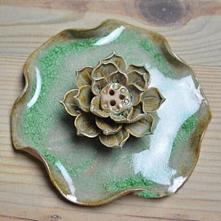 Medium Spring Green Porcelain Incense Burners,  Lotus with Leaf Incense Holders, Home Office Teahouse Zen Buddhist Supplies, Medium Spring Green, 110x110mm