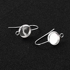 925 Sterling Silver Plated 304 Stainless Steel Earring Hooks, with Vertical Loop, Flat Round, 925 Sterling Silver Plated, 20x10x1.5mm, Hole: 1.8mm, Tray: 8mm, 20 Gauge, Pin: 0.8mm