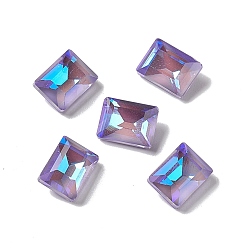 Amethyst AB Mocha Fluorescent Style Glass Rhinestone Cabochons, Pointed Back, Faceted, Rectangle, Amethyst AB, 8x6x3.5mm