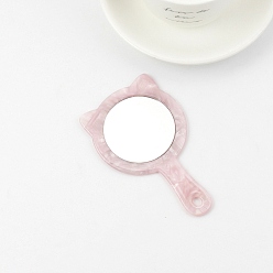 Pink Portable Cellulose Acetate(Resin) Mirror, with Glass Mirror Surface, Cat, Pink, 12x7.5x0.4cm