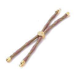 Pale Violet Red Nylon Cord Silder Bracelets, for Connector Charm Bracelet Making, with Rack Plating Golden Brass Findings, Long-Lasting Plated, Cadmium Free & Lead Free, Pale Violet Red, 8-5/8~9-1/8x1/8 inch(22~23x0.3cm), Hole: 2mm