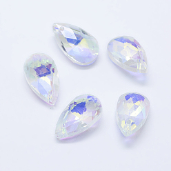 White Faceted Glass Pendants, Teardrop, White, 15x9.5x5.5mm, Hole: 1mm
