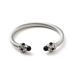 Black 304 Stainless Steel Twist Rope Shape Open Cuff Bangle, Rhinestone & Resin Jewelry for Women, Stainless Steel Color, Black, Inner Diameter: 2-3/8 inch(6cm)