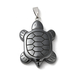 Non-magnetic Hematite Synthetic Non-Magnetic Hematite Pendants, Tortoise Charms with Tortoise Tone Brass Snap on Bails, 30x20.5x4.5mm, Hole: 6.5x2.5mm