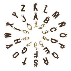 Antique Bronze Tibetan Style Alloy Pendant Sets, Including Number 0~9 and Alphabet Letter A~Z, Antique Bronze, 86pcs/box