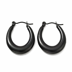 Черный Ионное покрытие (ip) 304 массивные овальные серьги-кольца из нержавеющей стали для женщин, электрофорез черный, 26x20x4 мм, штифты : 0.7 мм