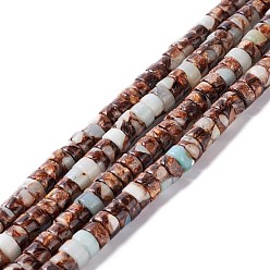 Mixed Stone Assembled Synthetic Bronzite and Flower Amazonite Beads Stands, Heishi Beads, Flat Round/Disc, 6x3mm, Hole: 0.8mm, about 119pcs/strand, 15.98 inch(40.6cm)