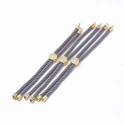 Dark Gray Nylon Twisted Cord Bracelet Making, Slider Bracelet Making, with Brass Findings, Golden, Dark Gray, 8.7 inch~9.3 inch(22.2cm~23.8cm), 3mm, hole: 1.5mm
