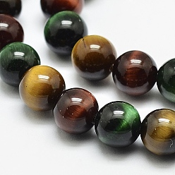 Mixed Color Natural Tiger Eye Beads Strands, Round, Grade A, Mixed Color, 6mm, Hole: 1.2mm,  about 61pcs/strand, 15.5 inch