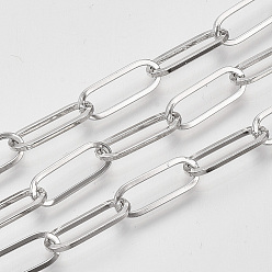 Platinum Unwelded Iron Paperclip Chains, Flat Oval, Drawn Elongated Cable Chains, with Spool, Platinum, 16x7x1.6mm, about 82.02 Feet(25m)/roll