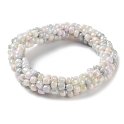 WhiteSmoke Crochet Glass Beads Braided Stretch Bracelet, Nepel Boho Style Bracelet, WhiteSmoke, Inner Diameter: 1-3/4 inch(4.5cm)