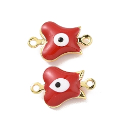 Red Brass Enamel Connector Charms, Real 18K Gold Plated, Evil Eye Pattern, Red, 12.5x8x3.5mm, Hole: 1mm