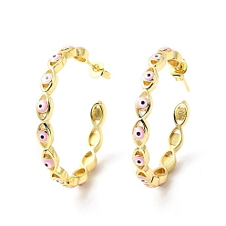 Бледно-Розовый Эмалированные серьги-гвоздики с эффектом сглаза, серьги-кольца из настоящей позолоченной латуни 18k для женщин, розовый жемчуг, 33x3.5 мм, штифты : 0.7 мм