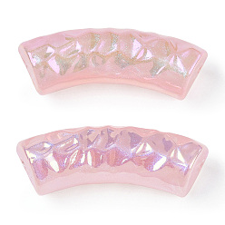 Pink Acrylic Tube Beads, Curved Tube, AB Color Plated, Faceted, Pink, 32x12x9.5mm, Hole: 2mm
