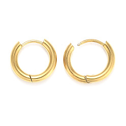 Real 18K Gold Plated Ion Plating(IP) 304 Stainless Steel Huggie Hoop Earrings, Manual Polishing, Hypoallergenic Earrings, Thick Hoop Earrings, Ring, Real 18K Gold Plated, 10 Gauge, 14.5x14x2.5mm, Pin: 1mm