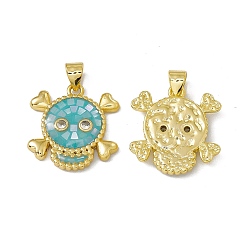 Turquoise Halloween Natural Shell Pendants, Skull Charms, Dyed, with Rack Plating Golden Tone Brass Findings, Long-Lasting Plated, Turquoise, 19.5x18.5x3mm, Hole: 4x3.5mm