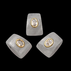 Cristal de Quartz Perles européennes de cristal de quartz naturel, Perles trapézoïdales en cristal de roche à grand trou avec sertissage en laiton et zircon cubique transparent., or, 20x14.5~16x13~13.5mm, Trou: 4mm