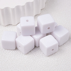 White Opaque Acrylic Beads, Cube, White, 16x16mm, Hole: 3mm