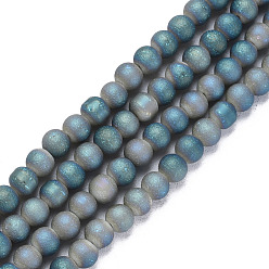 Bleu Cadet Galvanoplastie des brins de perles de verre dépoli, ronde, bleu cadet, 5x4mm, Trou: 1mm, Environ 98~102 pcs/chapelet, 16.14 pouces ~ 16.54 pouces (41~42 cm)