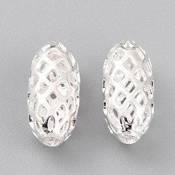 925 Sterling Silver Plated Brass Beads, Long-Lasting Plated, Hollow Out, Rice, 925 Sterling Silver Plated, 11x5mm, Hole: 1.4mm