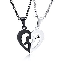 Arrow Stainless Steel Couple Pendants, Split Heart Charm for Valentine's Day, Gender Sign, 29.7x28mm