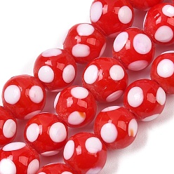 Красный Бусины лэмпворк , круглый в горошек, красные, 10x9.5~10 мм, отверстие : 1.8 мм, около 39 шт / нитка, 14.76'' (37.5 см)