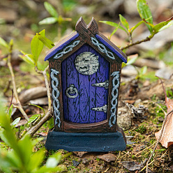 Slate Blue Wood Elf Fairy Door Figurines Ornaments, for Garden Courtyard Tree Decoration, Slate Blue, 100x10mm