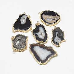 Coconut Brown Natural Druzy Agate Pendants, with Golden Tone Iron Findings, Dyed, Nuggets, Coconut Brown, 20~60x13~50x4~8mm, Hole: 1~4mm