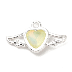 Желтый Подвески из сплава со стразами, без свинца и без кадмия, сердце с крыла, серебряные, желтые, 11.5x20.5x3.5 мм, отверстие : 1.5 мм