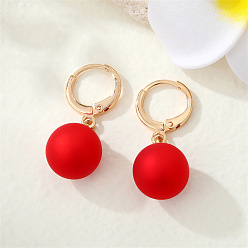 Red European Jewelry: Matte Ball Fairy Earings with Pearl Pendant - Elegant and Unique