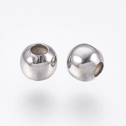 Stainless Steel Color Round 304 Stainless Steel Spacer Beads, Metal Findings for Jewelry Making Supplies, Stainless Steel Color, 4mm, Hole: 1.5mm