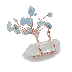 Aquamarine Natural Aquamarine Chips Tree of Life Decorations, with Nuggets Gemstone Base and Copper Wire Feng Shui Energy Stone Gift for Women Men Meditation, 50x18x45mm