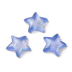 Royal Blue K9 Glass Cabochons, with Glitter Powder, Star, Royal Blue, 10x10.5x3mm