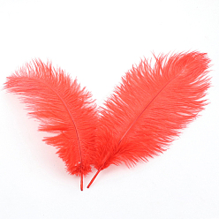 Orange Red Ostrich Feather Ornament Accessories, for DIY Costume, Hair Accessories, Backdrop Craft, Orange Red, 200~250mm